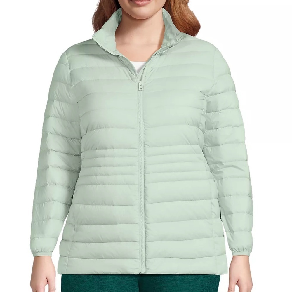 Lands’ End Green Wanderweight Packable Down Jacket Coat Plus Size 1X 16W 18W